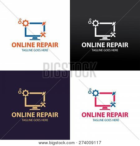 Online Repair Logo Design Template. Vector Illustration