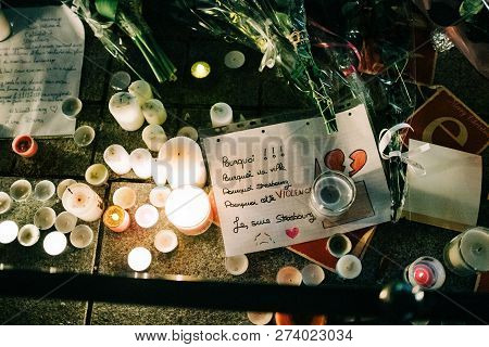 Strasbourg, France - Dec 13, 2018: Large Crowd Of People Mourners Gathered Near General Kleber Statu