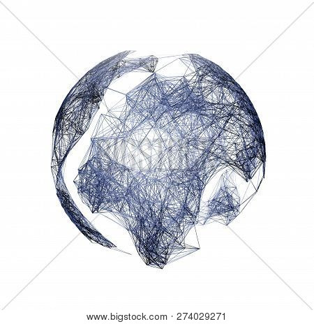 Model Of The Earth Wire, 3d Rendering, Pleksus, Technolgoy, Isolate On White Background