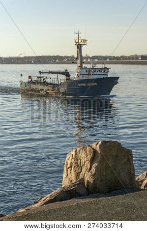 New Bedford, Massachusetts, Usa - December 14, 2018: Commercial Fishing Vessel Benthic Mariner, Hail