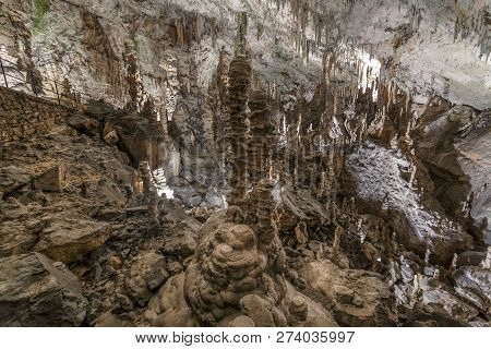 Picturesque Karst Features Illuminated In The Cave, Postojna Grotte