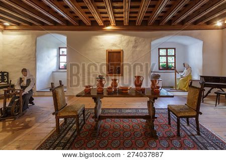 Postojna, Slovenia- June 30, 2015: Interior Predjama Castle In Postojna Cave, Slovenia