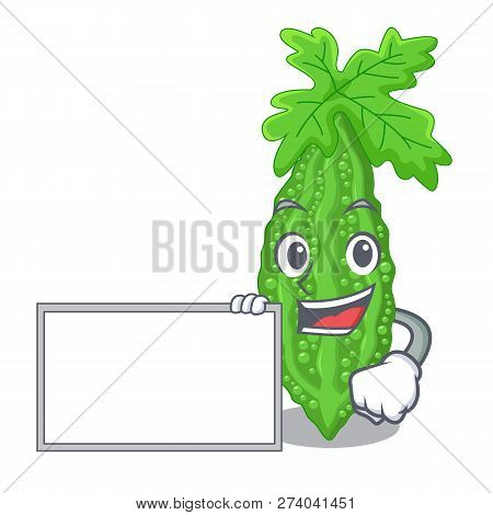 With Board Bitter Melon Isolated On A Mascot