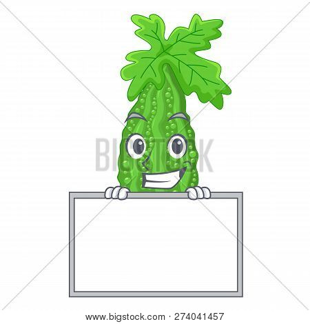 Grinning With Board Bitter Melon Isolated On A Mascot