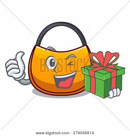 With Gift Hobo Bag Outline On Image Cartoon