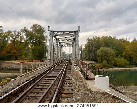 A Small Railway Bridge Across The Bolshoi Zelenchuk River In The Northern Caucasus To The Stavropol 