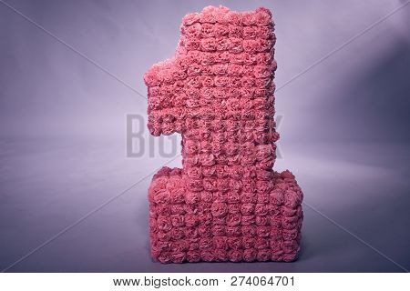Figure Of The Number One Of The Pink Flowers On A Homogeneous Background
