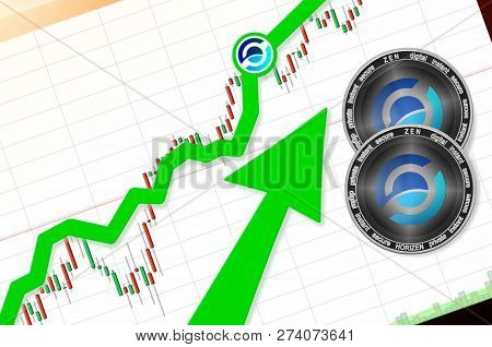 Horizen (zen) Index Rating Go Up On Exchange Market; Cryptocurrency Chart On Tablet Pc (smartphone) 