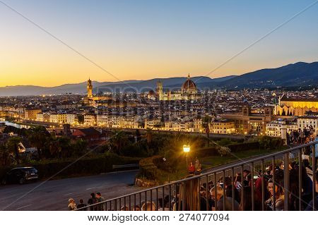 Florence, Italy - September 25, 2018: View Of Florence From Piazzale Michelangelo At Sunset