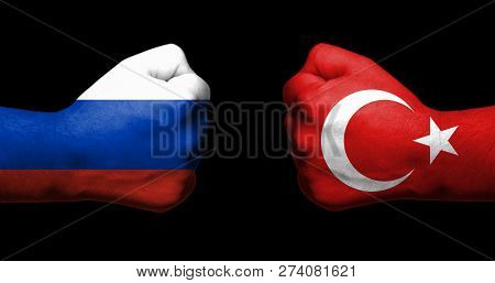Concept Of Relations Between Russia And Turkey Symbolised By Two Opossed Clenched Fists