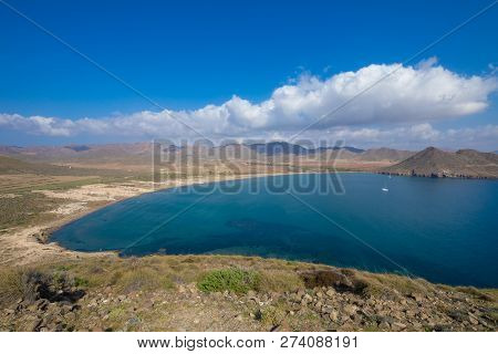 Beach And Bay Of Genoveses From Top Of Mountain In Cabo De Gata