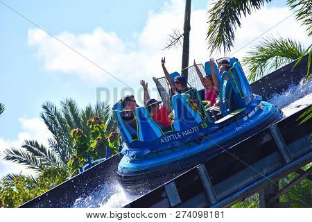 Orlando, Florida. October 19, 2018. Woman And Her Daughter Enjoying Descent, Before Entering The Rap