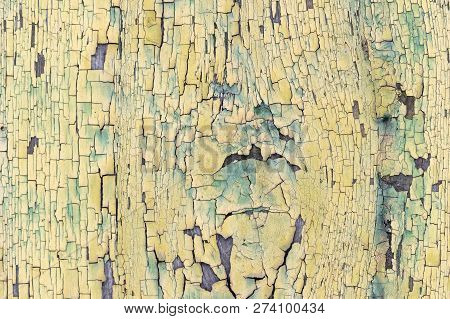 Texture, Background, Old Wood Coating With Old Blue Paint Covered With Cracks
