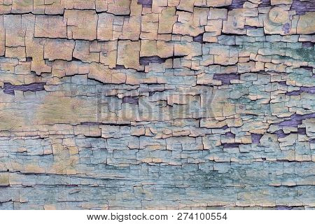 Texture, Background, Old Wood Coating With Old Blue Paint Covered With Cracks