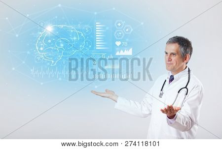 Middle aged neurologist showing the test result 