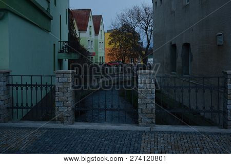Jirkov, Czech Republic - December 08, 2018: River Bilina In Historical Centre Of Jirkov City At Wint