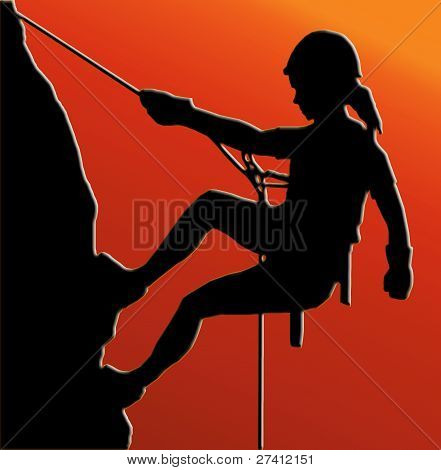 Sunset Back Abseiling Lady
