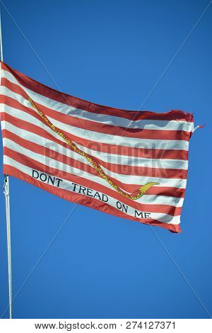 Gadsden Flag- Historical Revolutionary Flag With A Snake And The Words 