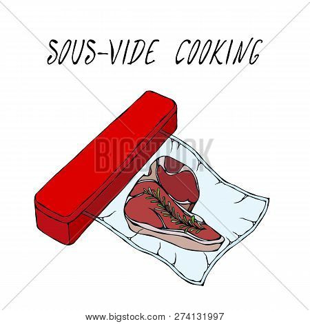 Vacuumizer Food Sealer. What Is Sous-vide. Slow Cooking Technology. Perfect Tender Juicy Meat Steak.
