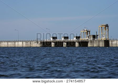 Landscapes In The Dam. Khundanprakanchon Dam. Formerly Called Khlong Tha Dan Dam Is A Concrete Dam, 