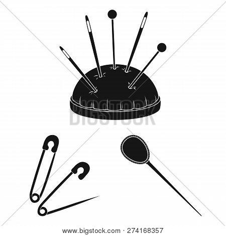 Vector Illustration Of Pin And Sewing Sign. Set Of Pin And Sketch Vector Icon For Stock.