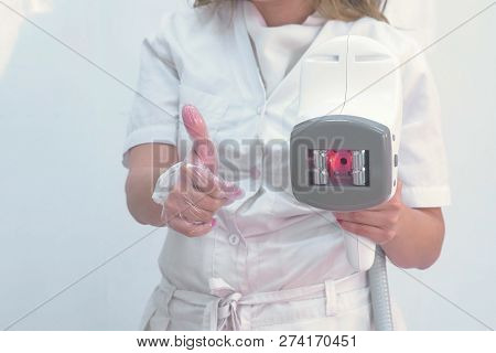 Maniple Apparatus For Lpg Massage On The Beautician Hands. Close-up View.