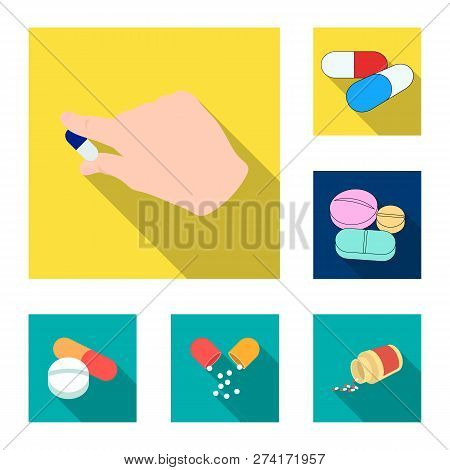 Vector Design Of Pill And Medicine Sign. Collection Of Pill And Vitamin Vector Icon For Stock.