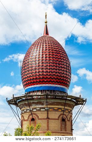 Kazan, Russia - June 11, 2018: One Of Domes Of Temple Of All Religions (universal Temple). Located I