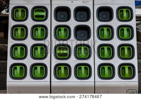 Taipei, Taiwan - Dec 1, 2018: Charging Station For Battery Packs Of Taiwan-based Gogoro Electronic S