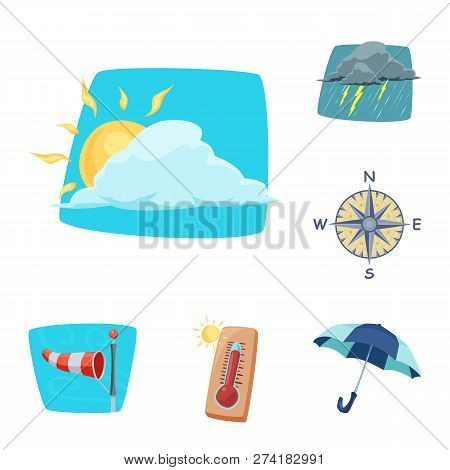 Vector Design Of Weather And Climate Logo. Collection Of Weather And Cloud Vector Icon For Stock.