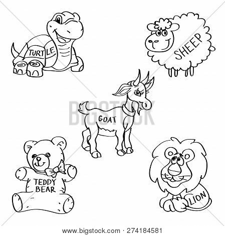 Set Of Hand Drawn Soft Toy Doodles Isolated On A White Background. Vector Illustrations Of Animals. 
