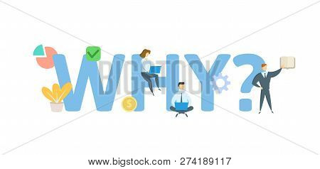 Why Concept With Keywords, Letters, And Icons. Flat Vector Illustration. Isolated On White Backgroun