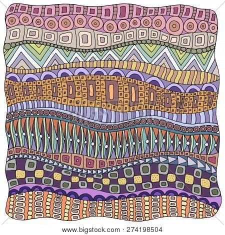 Tribal Background With Doodle Waves. Hand Drawn Design Element For Card, Flyer, Poster, Creative Inv