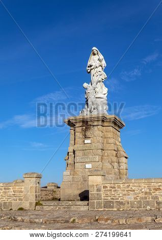 Notre Dame Des Naufrages Statue On The Raz Point In Plogoff (finistere, France)