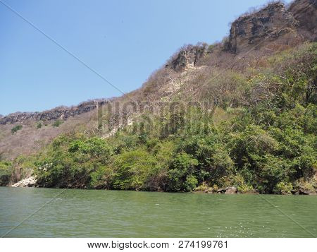 Scenic Rocky Cliff Of Sumidero Canyon At Grijalva River Landscapes In Chiapas State In Mexico With C
