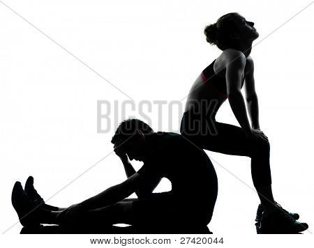 jeden pár muž žena cvičení cvičení aerobic fitness postoj celé délce silouhette studio ISO