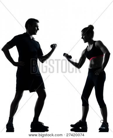 jeden pár muž žena cvičení cvičení aerobic fitness postoj celé délce silouhette studio ISO