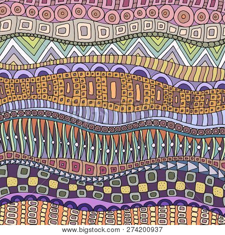 Tribal Background With Doodle Waves. Hand Drawn Design Element For Card, Flyer, Poster, Creative Inv