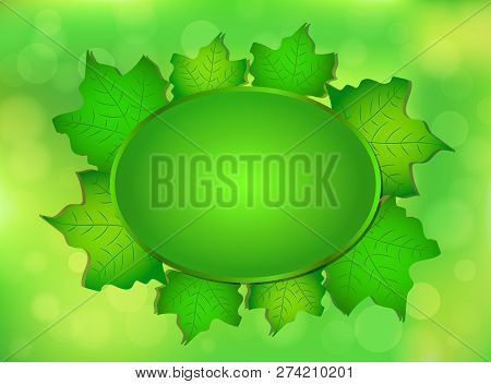 Spring Design With Green Leafs Frame, Bokeh. An Empty Space For The Text. Vector Eps 10.