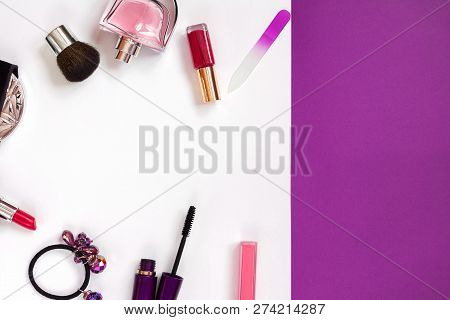 Red, Pink, Violet Cosmetics: Mascara, Lip Gloss, Lip Stick, Nail Polish, File, Parfume, Ponio, Powde