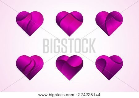Heart On Valentines Day In Love Vector. Heart Shape Lovely Pink Sign On Hearted Celebration And Gree