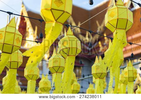 Thai Northern Yipeng Lantern Festival Decoration Inside The Old Temple During New Year Celebration B