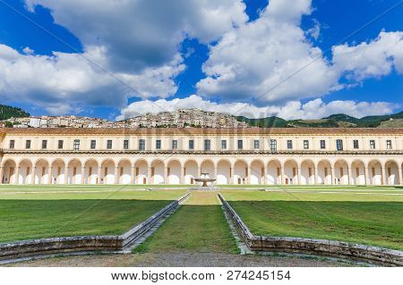 Padula, Italy - September 2018: Internal Courtyard Certosa Di San Lorenzo At Padula