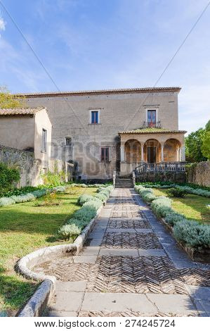 Padula, Italy - September 2018: Overview Of The Garden Of The Prior Of San Lorenzo At Padula