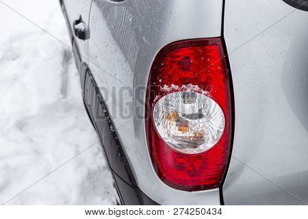 Rear Light Car. Snow Exterior Details. Element Of Design. Selective Focus.