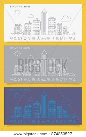 Linear Trendy Cityscape Skyline With Various Parts Of A City