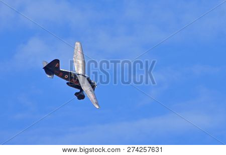 Ickwell, Bedfordshire, England - August 05, 2018: Westland Lysander 1938  Aircraft  In Flight.