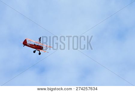 Ickwell, Bedfordshire, England - August 05. 2018: Aerosuperbatics  Wing Walker Performing .