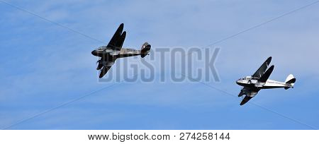 Ickwell, Bedfordshire, England - August 05, 2018: Vintage De Havilland Dragon Rapide  And  Dh89a  Dr