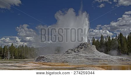 Castle Geyser Erupting At Yellowstone National Park